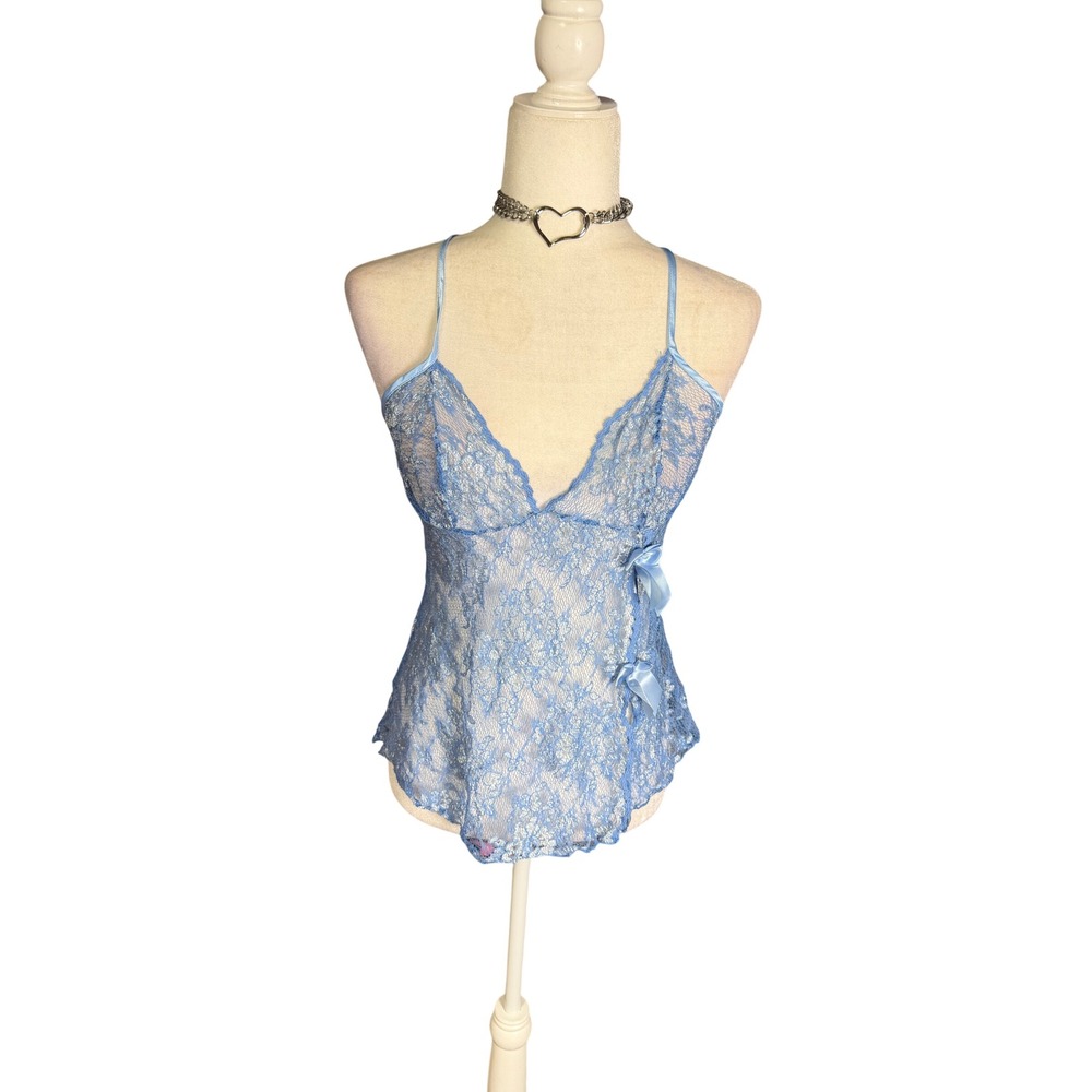 Shirley of Hollywood Vintage Blue Sheer Lace Cami Size Medium